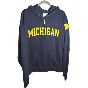 Champion Michigan Wolverines Zip Up Hoodie Navy Blue Yellow Logo Size L